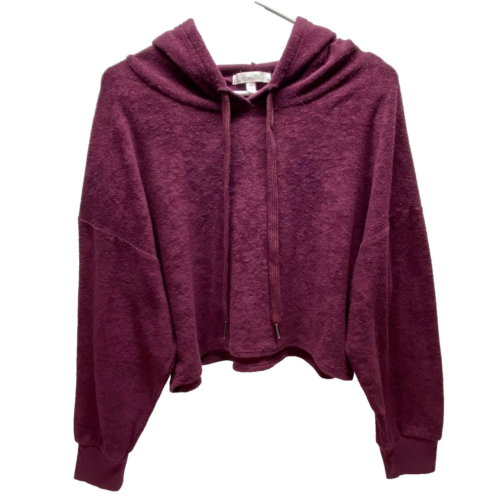 Active USA Cropped Hoodie Women's Medium Maroon Soft French Terry Activewear Top
